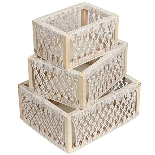 Beautiful Macrame Storage Basket Organizer Set Of 3 - Leechoo